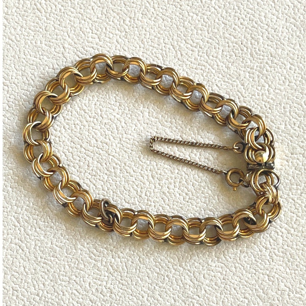 Vintage Eton 1/20 12K Gold Filled Multi Ring Link Bracelet 7" 11g Safety Chain